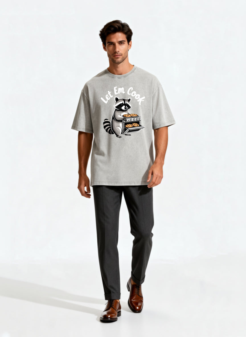 Racoon Cooking Cookies Let Em Cook T-Shirt Animal Print Funny Graphic Tee Unisex Casual Shirt